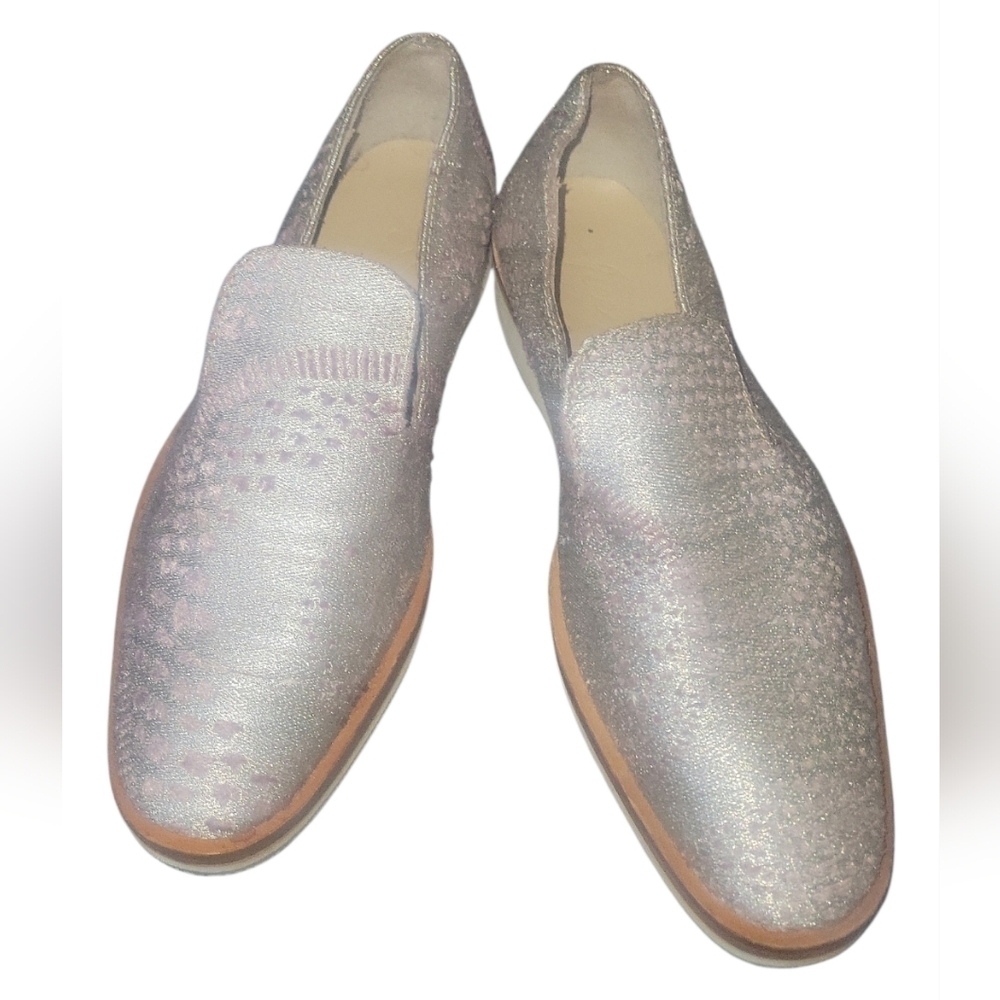 Free People Women's Silver Snake Eye Leather Wedge Slip on Loafers Size 38